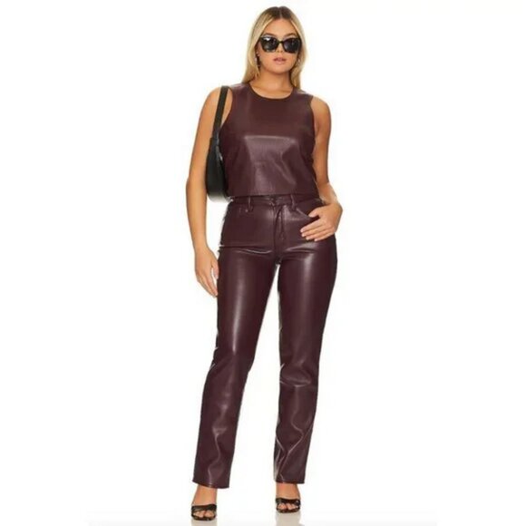 Good American Faux Leather Pants Plus Size 26 Burgundy Wine - Picture 2 of 13